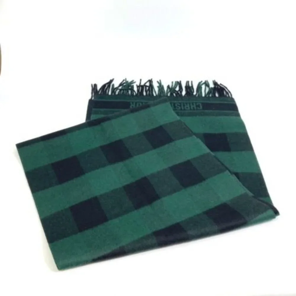 DIOR 95CHE200100 Logo fringe Large format shawl Scarf wool / Angola Green/Black
